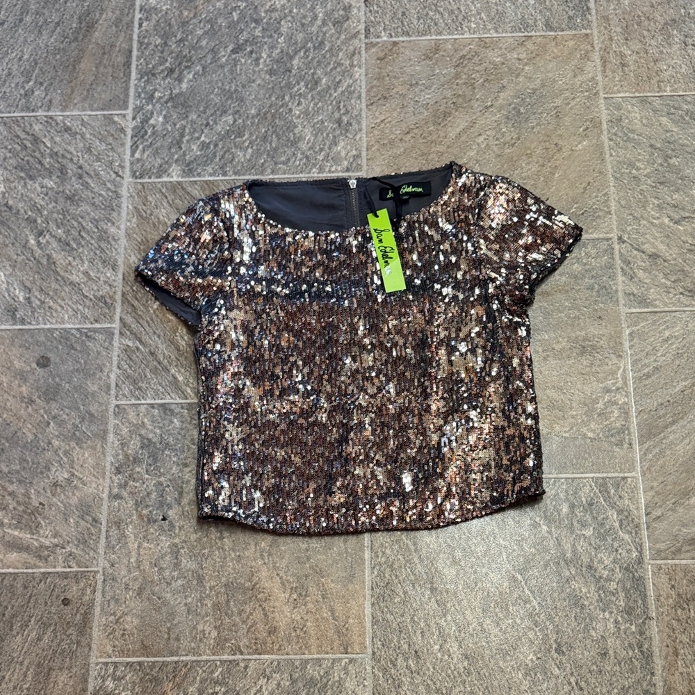 Sam Edelman Sequin Crop Top - Black and Silver